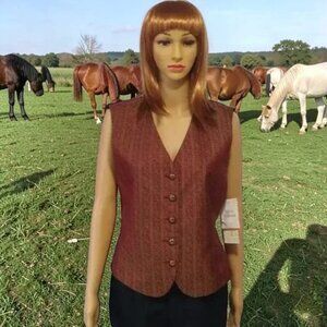 Vintage Vest 80s Liz Claiborne Burgundy Paisley Size 8 NWT Deadstock